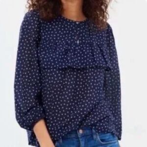 J. Crew Blouse Navy Blue White Tiny Cherries Top Career Casual Sz Small.